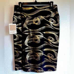 Lularoe Black/Gold elegant Cassie Skirt-Medium